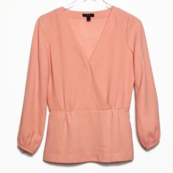 J. Crew Drapey Crepe Faux-Wrap Top Peach - Picture 1 of 11